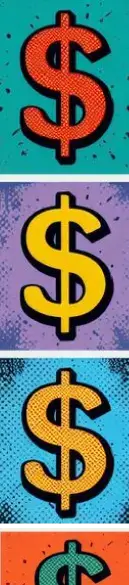 Multi-colored squares containing dollar signs of varying bright colors